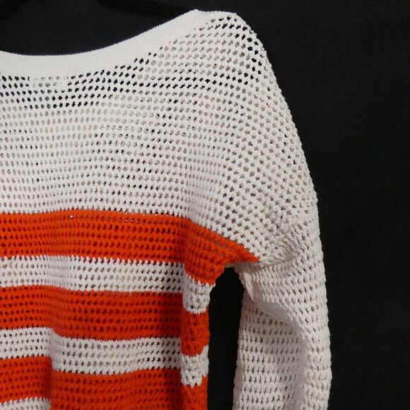 OLD NAVY | xl - extra large | White Open-Knit Orange Striped Sweater - Picture 11 of 14